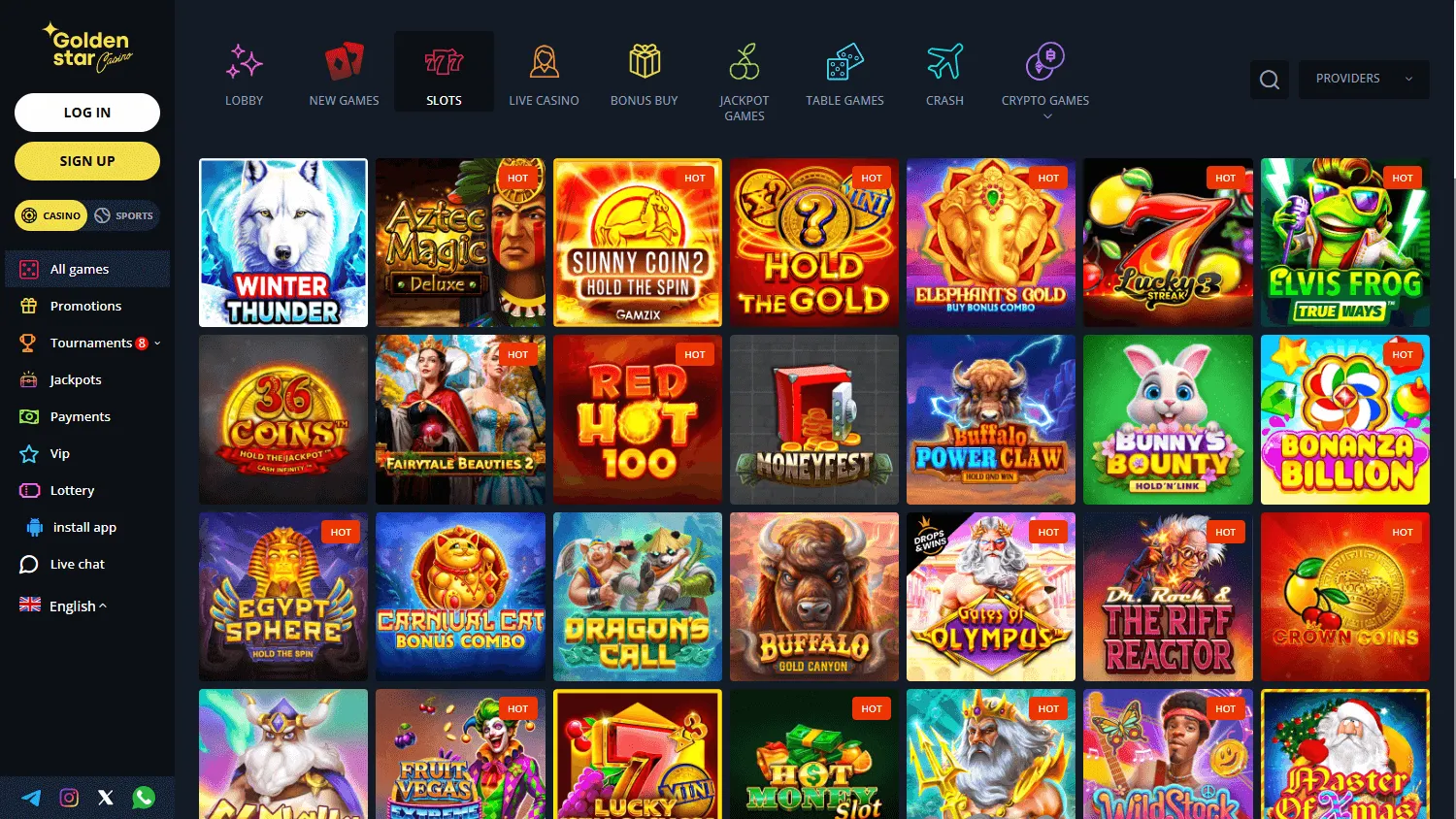 Golden Star Casino desktop casino games screen