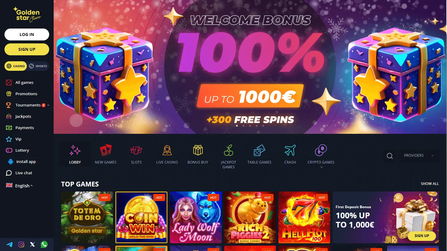 Golden Star Casino desktop home screen